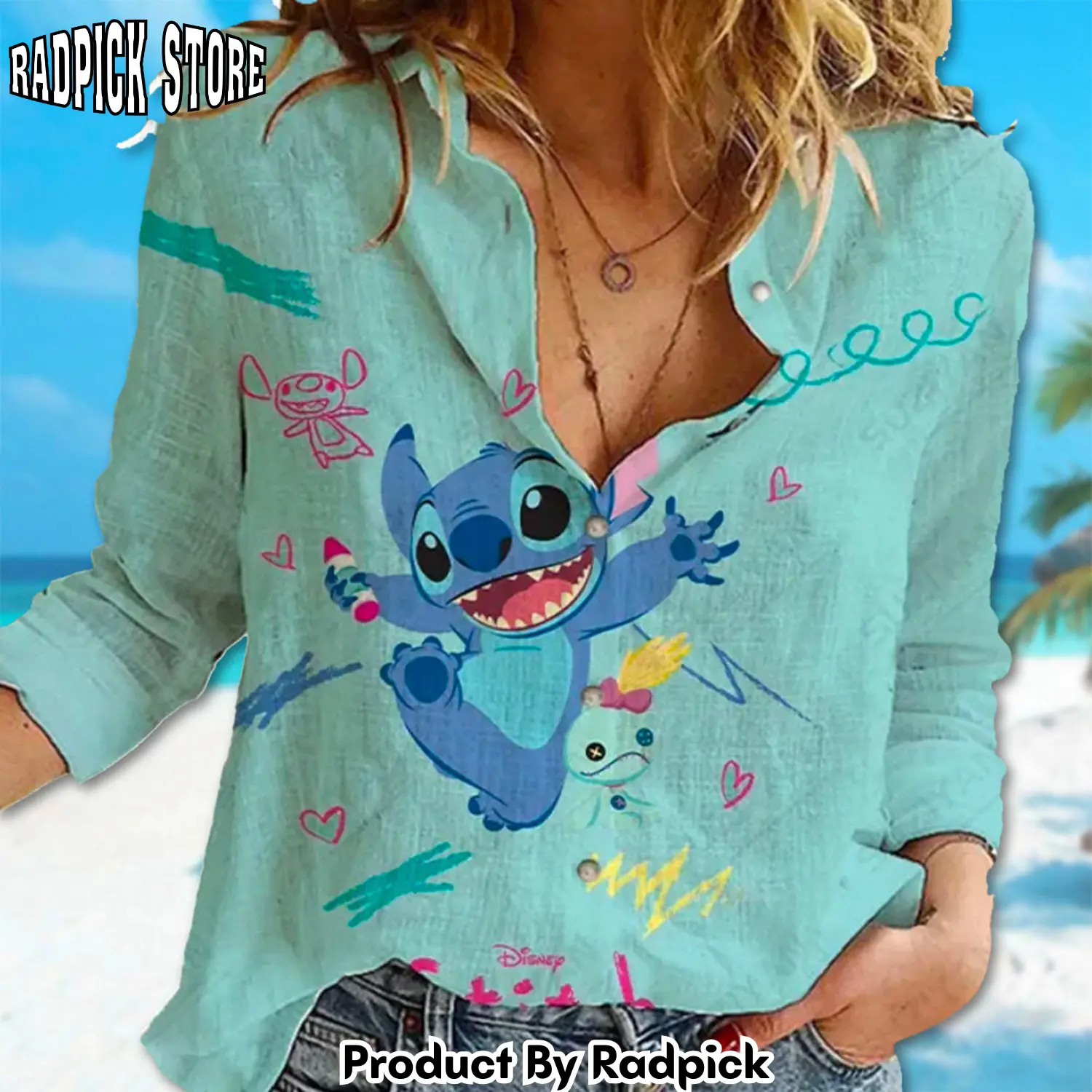 Radpick stitch women casual shirt stitch linen shirt blue dog cartoon button up shirt stitch women blouses tshirt magic kingdom g rp662133